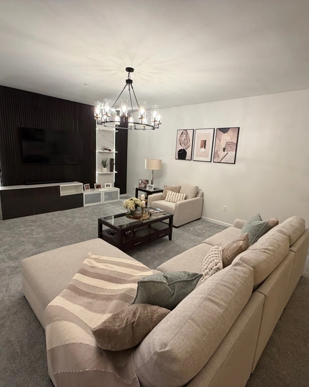 Wide view of a finished modern living room after EcoLuxe service