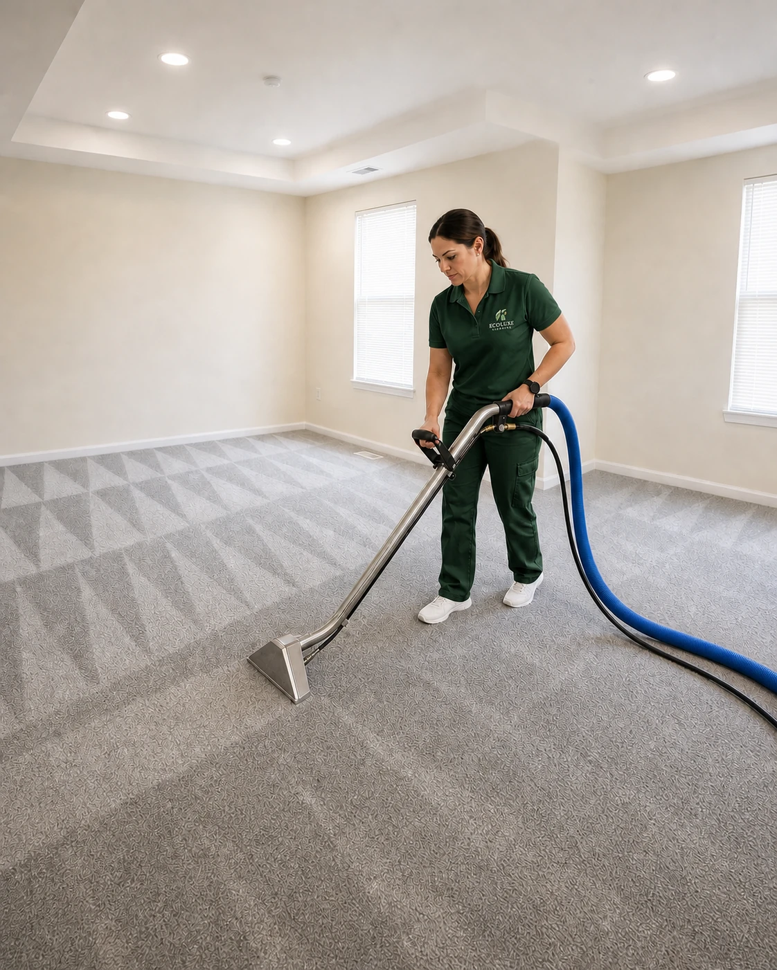 EcoLuxe professional cleaning residential carpet in a bright room