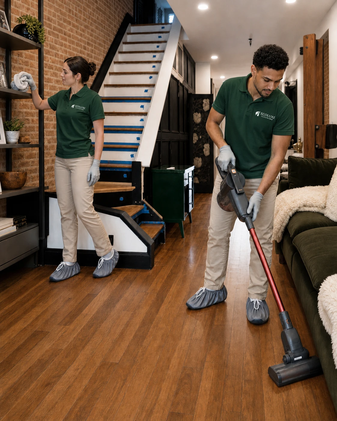 EcoLuxe team cleaning a residential rowhome modeled after client work
